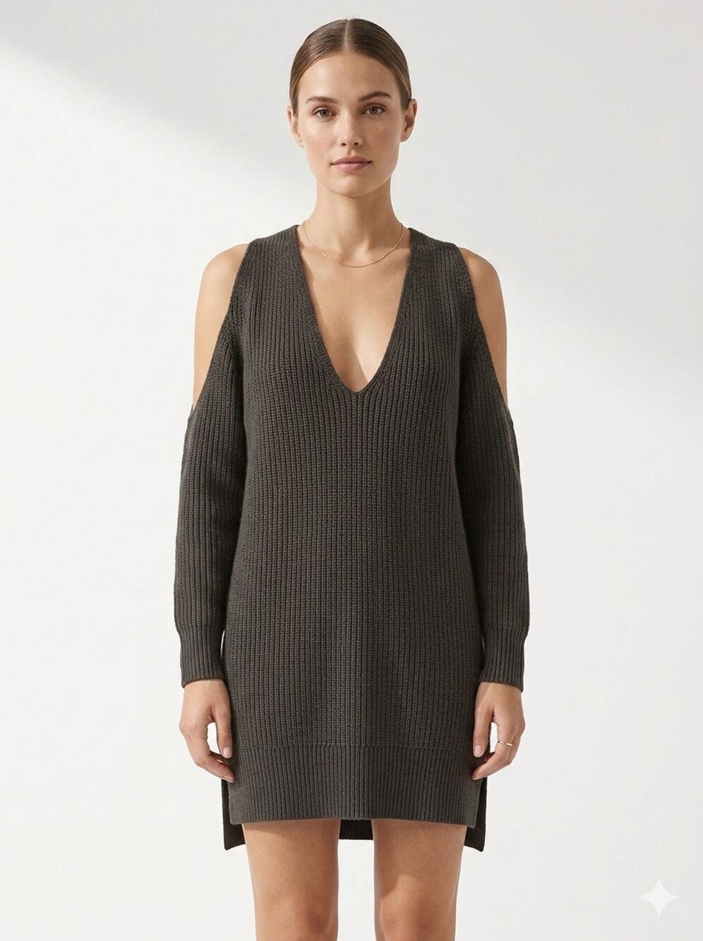 Michelle Mason Cold Shoulder Sweater Dress S Grey Wool Cashmere Aesthetic Chic